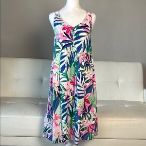 LOFT Tropical Floral Print Spaghetti Strap Summer Dress - Blue Pink